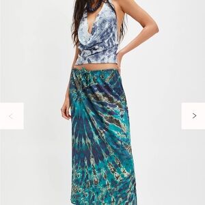 Free People Tropical Oasis Maxi Skirt Size XL Blue Tie Dye NWT